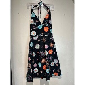 ABS by Allen Schwartz‎ Womens Black Floral Halter Neck Sundress Size 8 Retro V